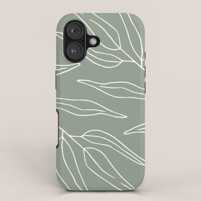 Minimalist, Leaves, Green, Boho Wall Art iPhone Case Gallery Image 1