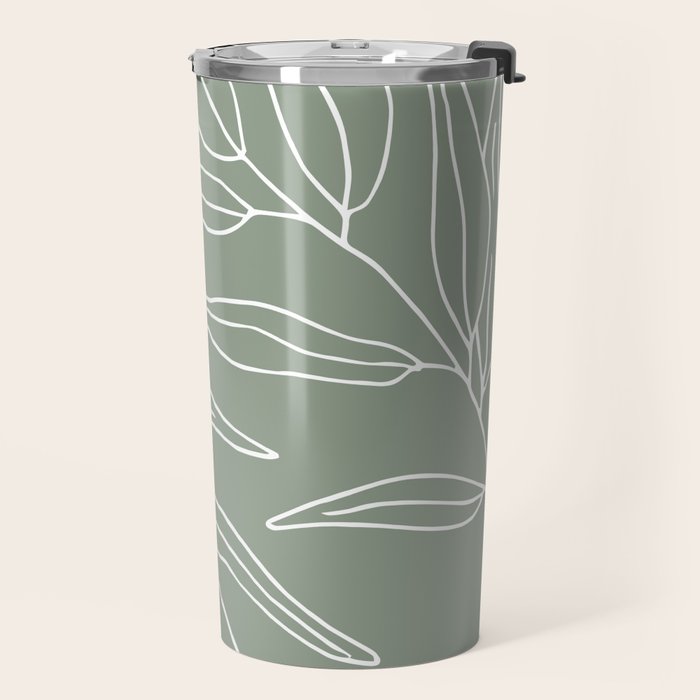 Minimalist, Leaves, Green, Boho Wall Art Travel Mug Gallery Image 2