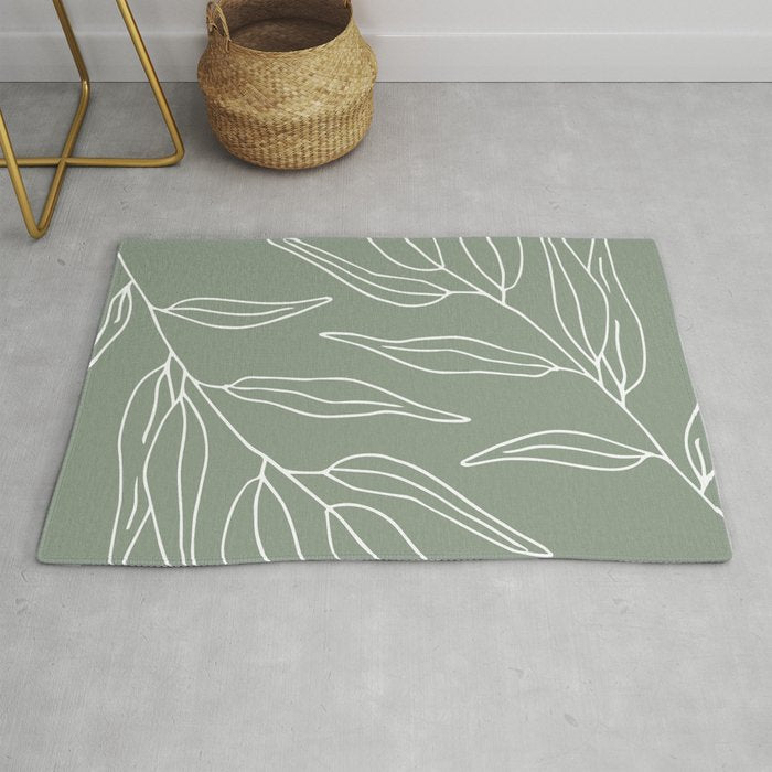 Minimalist, Leaves, Green, Boho Wall Art Rug Gallery Image 1