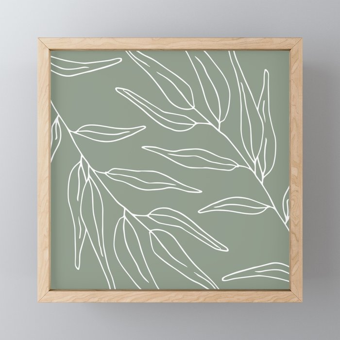 Minimalist, Leaves, Green, Boho Wall Art Mini Art Print Gallery Image 1