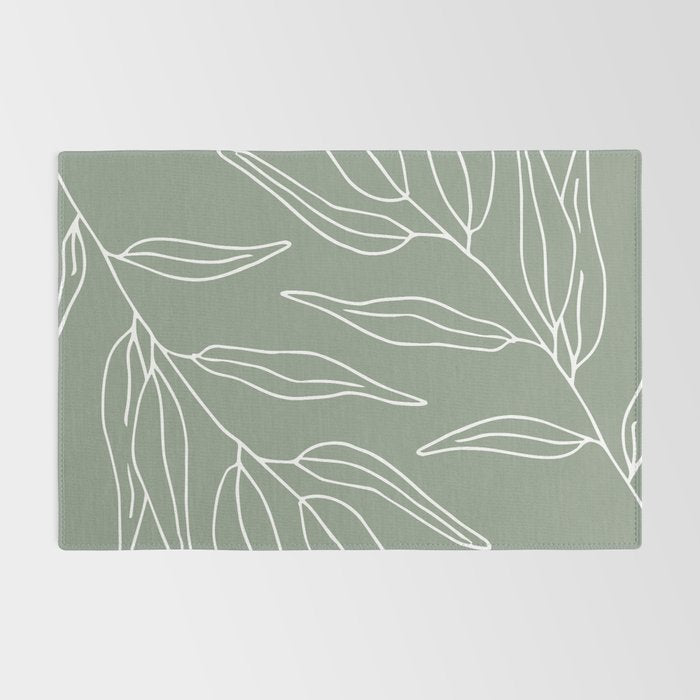 Minimalist, Leaves, Green, Boho Wall Art Rug Gallery Image 2