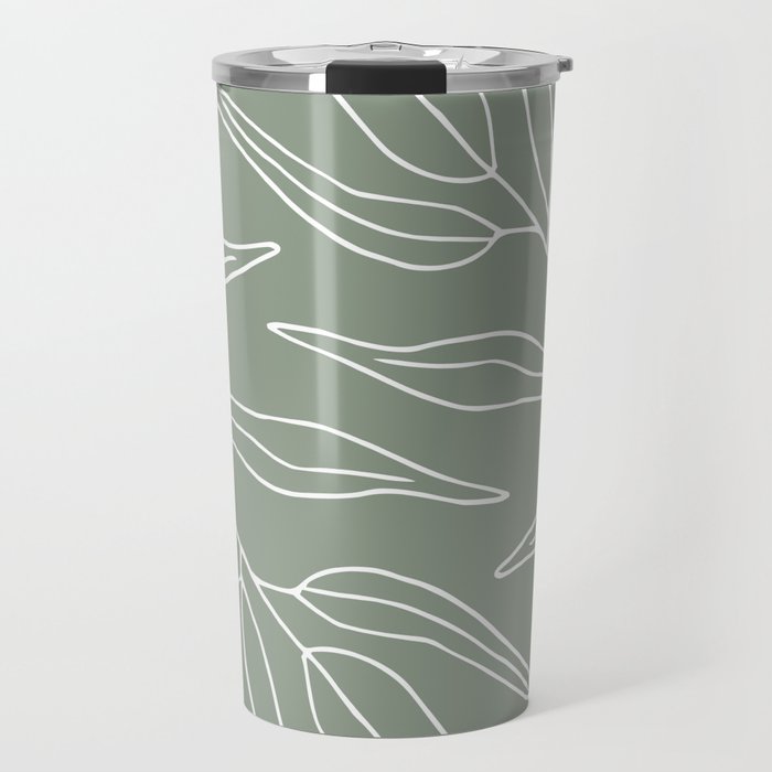 Minimalist, Leaves, Green, Boho Wall Art Travel Mug Gallery Image 1