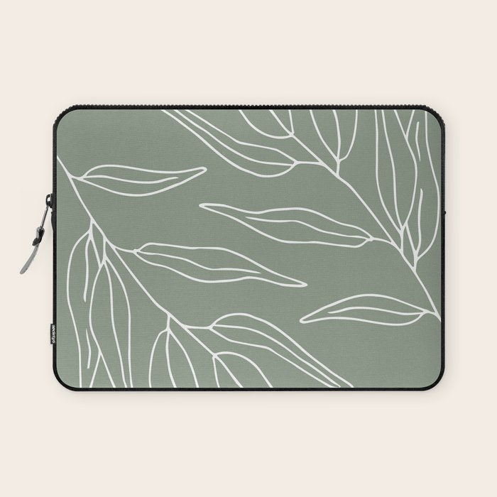 Minimalist, Leaves, Green, Boho Wall Art Laptop Sleeve Gallery Image 1