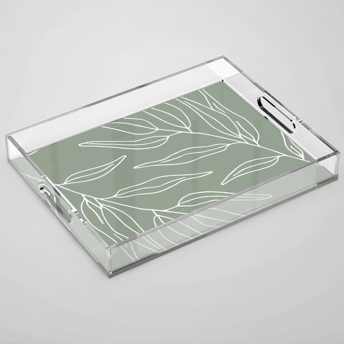 Minimalist, Leaves, Green, Boho Wall Art Acrylic Tray Gallery Image 1