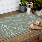 Minimalist, Leaves, Green, Boho Wall Art Outdoor Rug Gallery Image 2