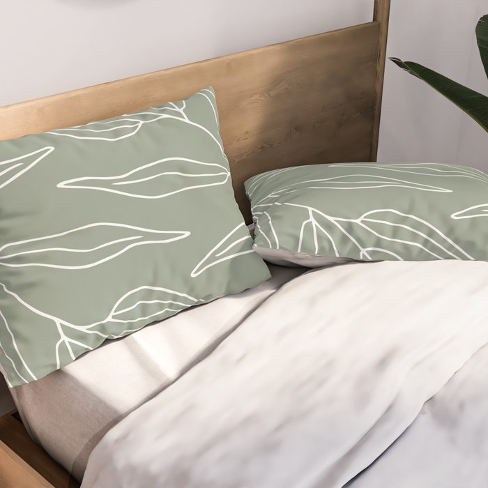 Minimalist, Leaves, Green, Boho Wall Art Pillow Sham Gallery Image 2