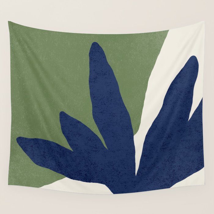 Leaves Minimalism - Navy Green Wall Tapestry Gallery Image 4