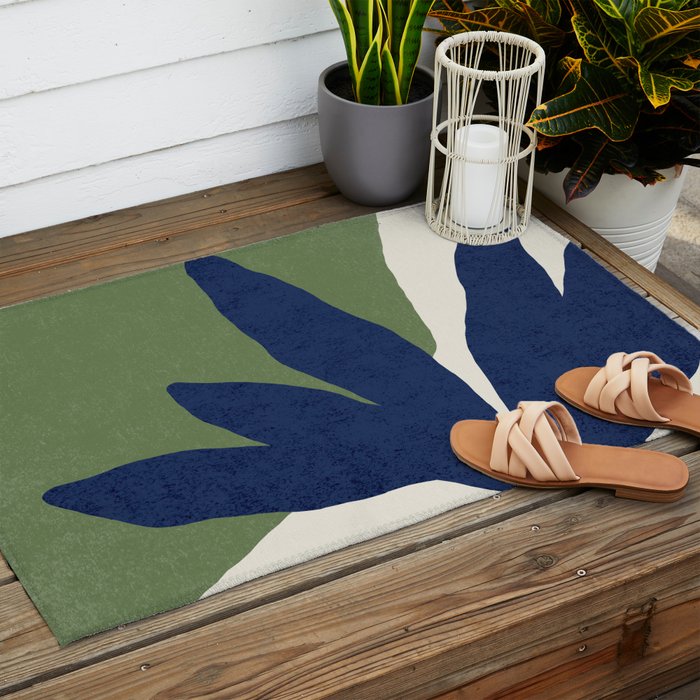 Leaves Minimalism - Navy Green Outdoor Rug Gallery Image 2