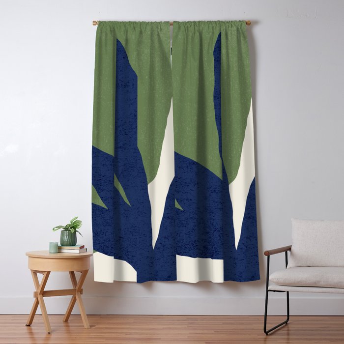 Leaves Minimalism - Navy Green Window Curtain Gallery Image 5