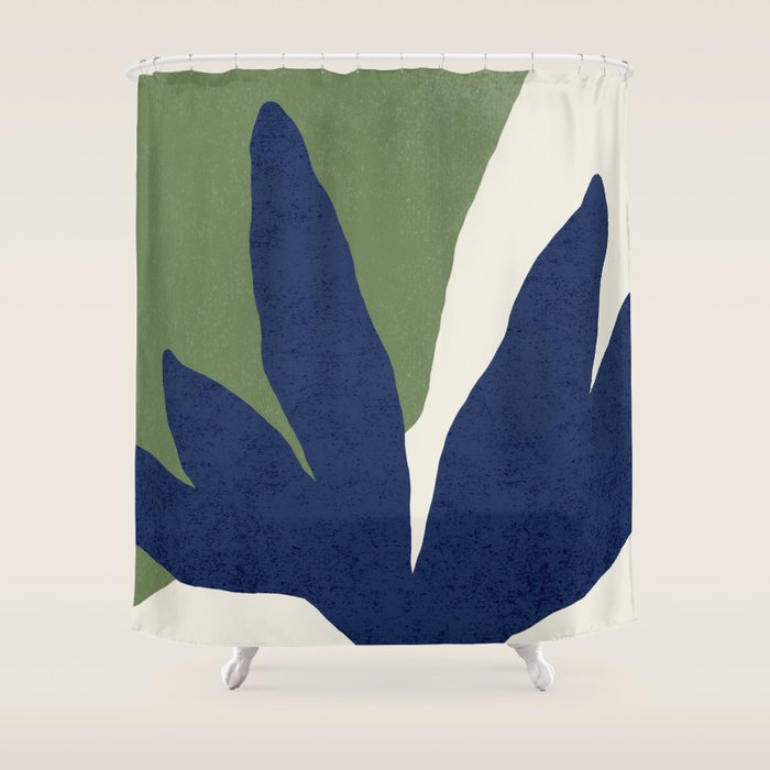 Leaves Minimalism - Navy Green Shower Curtain Gallery Image 1