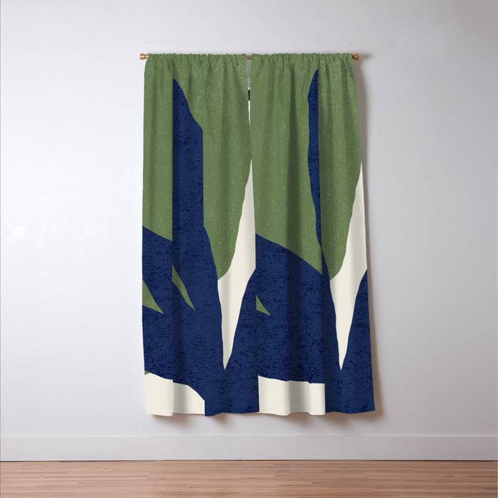 Leaves Minimalism - Navy Green Window Curtain Gallery Image 3