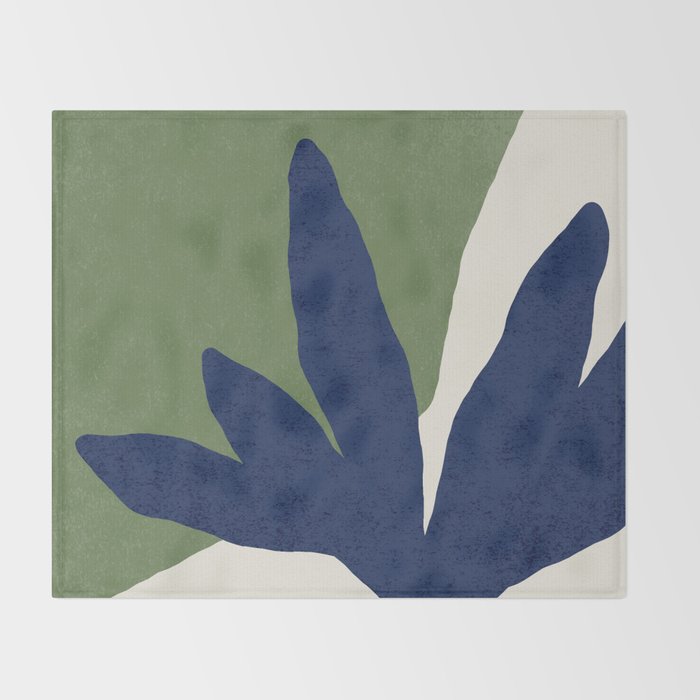Leaves Minimalism - Navy Green Throw Blanket Gallery Image 2