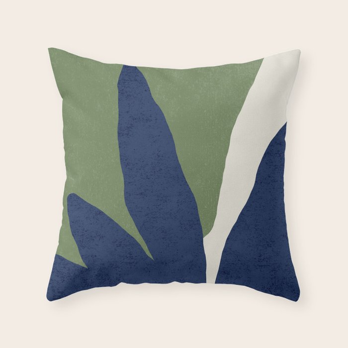 Leaves Minimalism - Navy Green Throw Pillow Gallery Image 1