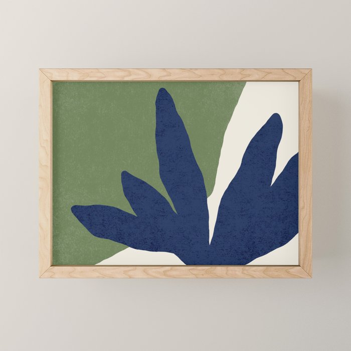 Leaves Minimalism - Navy Green Mini Art Print Gallery Image 1