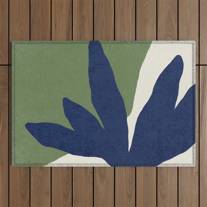 Leaves Minimalism - Navy Green Outdoor Rug Gallery Image 1