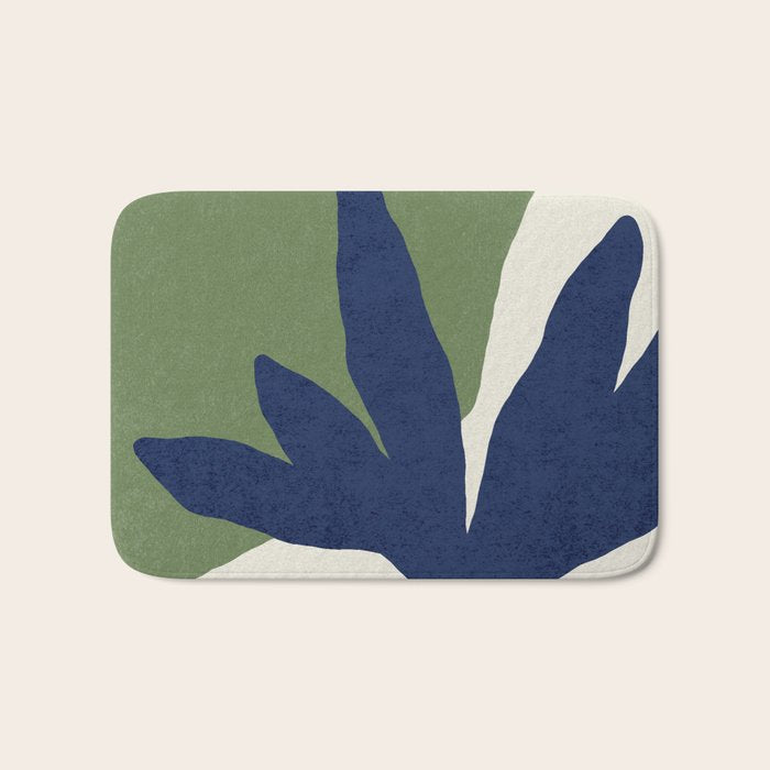 Leaves Minimalism - Navy Green Bath Mat Gallery Image 1