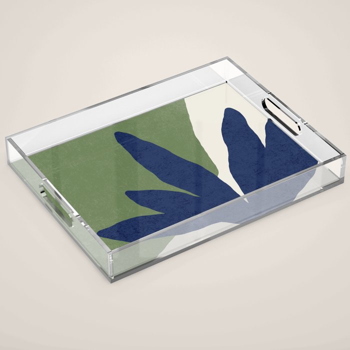Leaves Minimalism - Navy Green Acrylic Tray Gallery Image 1