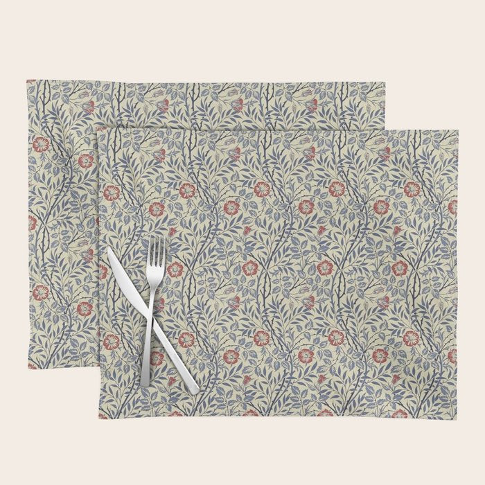 William Morris Sweet Briar Indigo Red Placemat Gallery Image 1