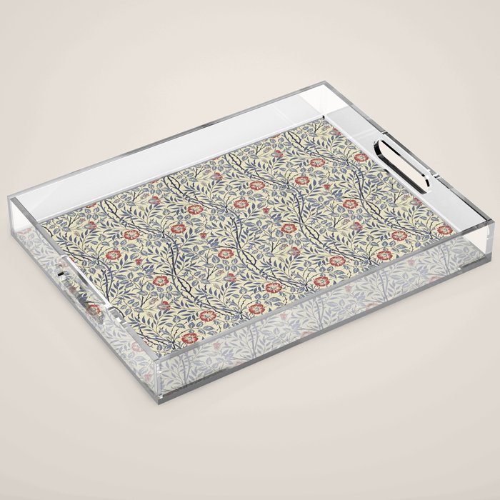 William Morris Sweet Briar Indigo Red Acrylic Tray Gallery Image 1