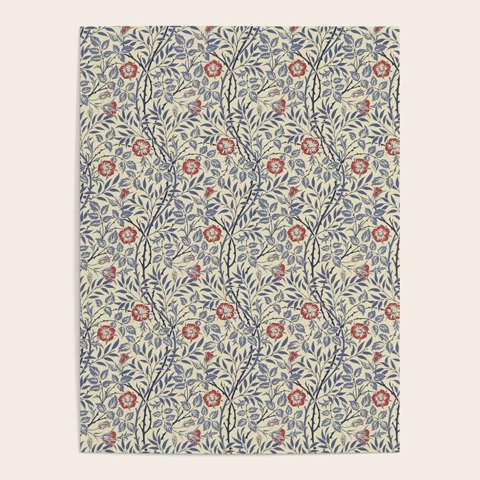 William Morris Sweet Briar Indigo Red Poster Gallery Image 1