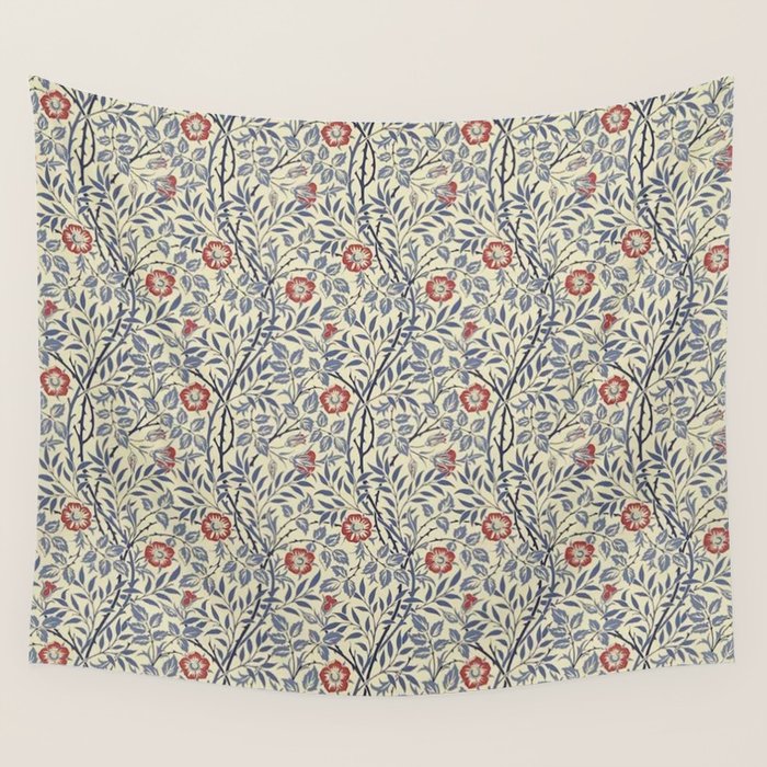 William Morris Sweet Briar Indigo Red Wall Tapestry Gallery Image 4