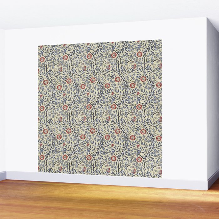 William Morris Sweet Briar Indigo Red Wall Mural Gallery Image 2