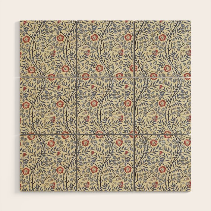William Morris Sweet Briar Indigo Red Wood Wall Art Gallery Image 1