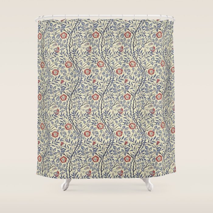 William Morris Sweet Briar Indigo Red Shower Curtain Gallery Image 1