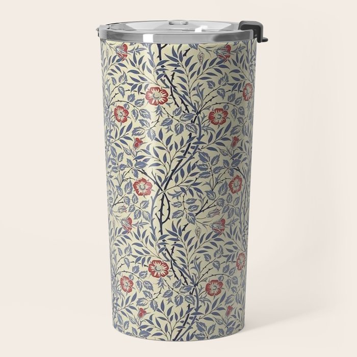 William Morris Sweet Briar Indigo Red Travel Mug Gallery Image 2