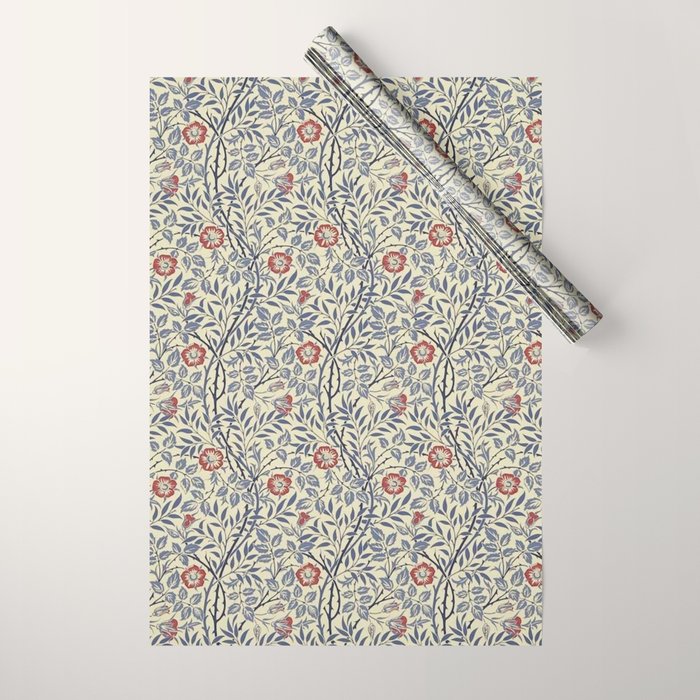 William Morris Sweet Briar Indigo Red Wrapping Paper Gallery Image 1