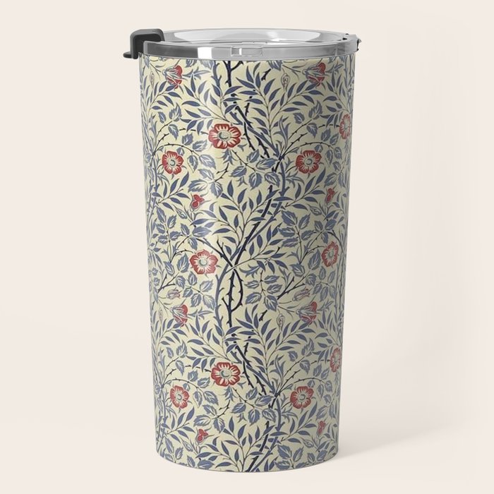 William Morris Sweet Briar Indigo Red Travel Mug Gallery Image 3