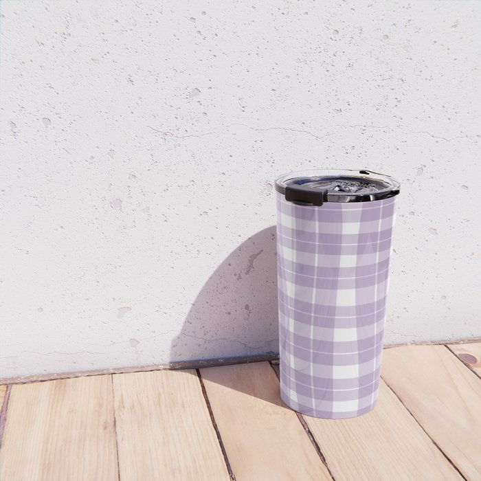 Wavy Plaid Lilac White Travel Mug Gallery Image 4