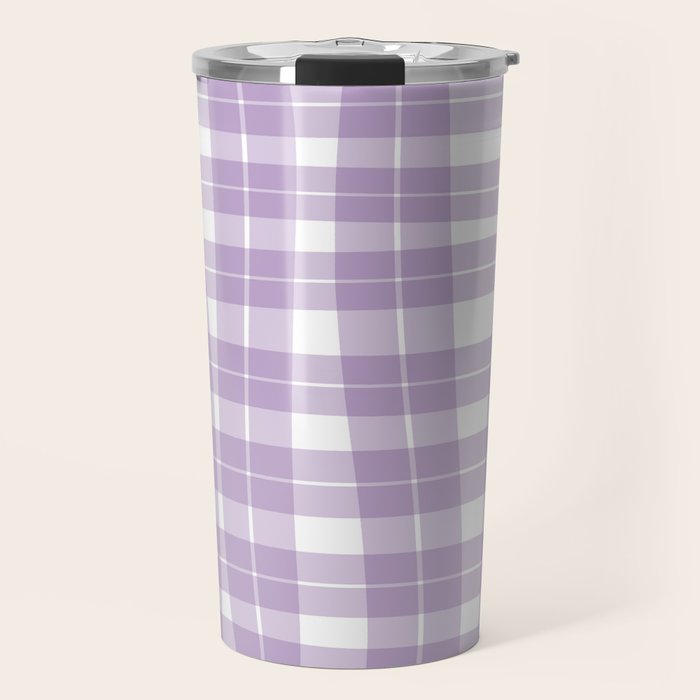 Wavy Plaid Lilac White Travel Mug Gallery Image 1