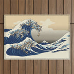 The Great Wave of Pugs Vanilla Sky Outdoor Rug Gallery Image 1