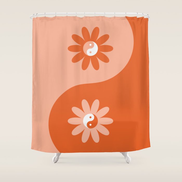 Yin Yang Flower in Orange & Peach Shower Curtain Gallery Image 1