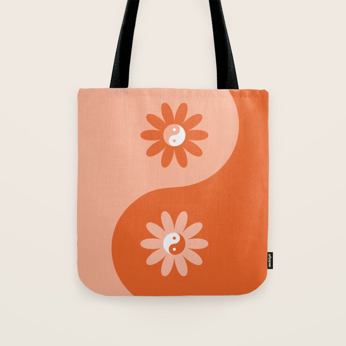 Yin Yang Flower in Orange & Peach Tote Bag Gallery Image 1