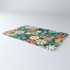 Pretty Groovy Retro Garden 60s 70s Aesthetic Floral Pattern Blue Orange Mustard Teal Rug Gallery Image 3