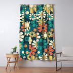 Pretty Groovy Retro Garden 60s 70s Aesthetic Floral Pattern Blue Orange Mustard Teal Window Curtain Gallery Image 5