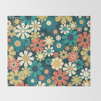 Pretty Groovy Retro Garden 60s 70s Aesthetic Floral Pattern Blue Orange Mustard Teal Throw Blanket Gallery Image 2