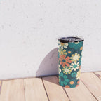 Pretty Groovy Retro Garden 60s 70s Aesthetic Floral Pattern Blue Orange Mustard Teal Travel Mug Gallery Image 4