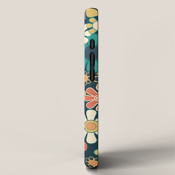 Pretty Groovy Retro Garden 60s 70s Aesthetic Floral Pattern Blue Orange Mustard Teal iPhone Case Gallery Image 2