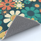 Pretty Groovy Retro Garden 60s 70s Aesthetic Floral Pattern Blue Orange Mustard Teal Rug Gallery Image 4