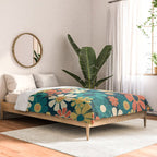 Pretty Groovy Retro Garden 60s 70s Aesthetic Floral Pattern Blue Orange Mustard Teal Comforter Gallery Image 2