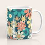 Pretty Groovy Retro Garden 60s 70s Aesthetic Floral Pattern Blue Orange Mustard Teal Coffee Mug Gallery Image 1