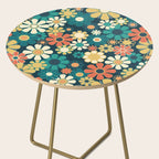 Pretty Groovy Retro Garden 60s 70s Aesthetic Floral Pattern Blue Orange Mustard Teal Side Table Gallery Image 2
