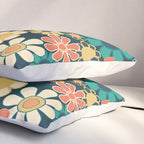 Pretty Groovy Retro Garden 60s 70s Aesthetic Floral Pattern Blue Orange Mustard Teal Pillow Sham Gallery Image 3