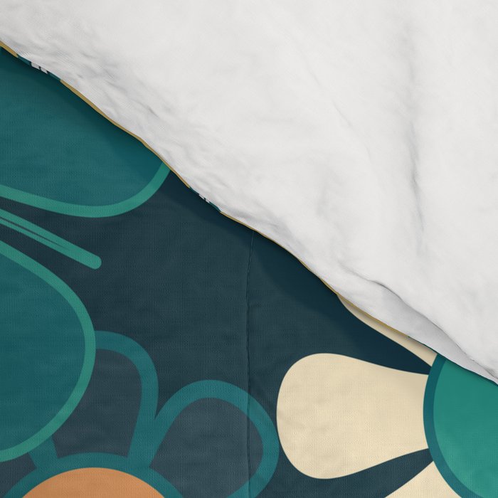 Pretty Groovy Retro Garden 60s 70s Aesthetic Floral Pattern Blue Orange Mustard Teal Comforter Gallery Image 4