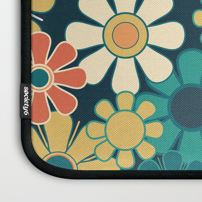 Pretty Groovy Retro Garden 60s 70s Aesthetic Floral Pattern Blue Orange Mustard Teal Laptop Sleeve Gallery Image 3