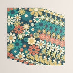 Pretty Groovy Retro Garden 60s 70s Aesthetic Floral Pattern Blue Orange Mustard Teal Wrapping Paper Gallery Image 3