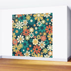 Pretty Groovy Retro Garden 60s 70s Aesthetic Floral Pattern Blue Orange Mustard Teal Wall Mural Gallery Image 2